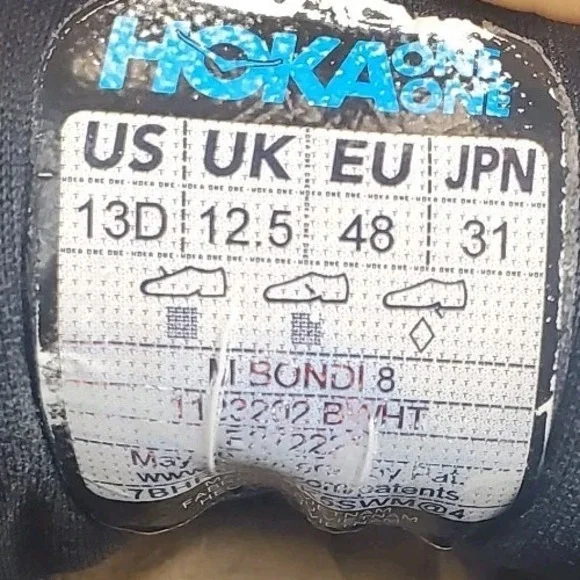 Hoka‎ One One Bondi 8 Mens Size 13 D Black White Athletic Running Shoes Sneakers